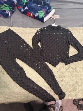 Black Sheer Cutout Two-Piece Set - Long Sleeve Top & Leggings